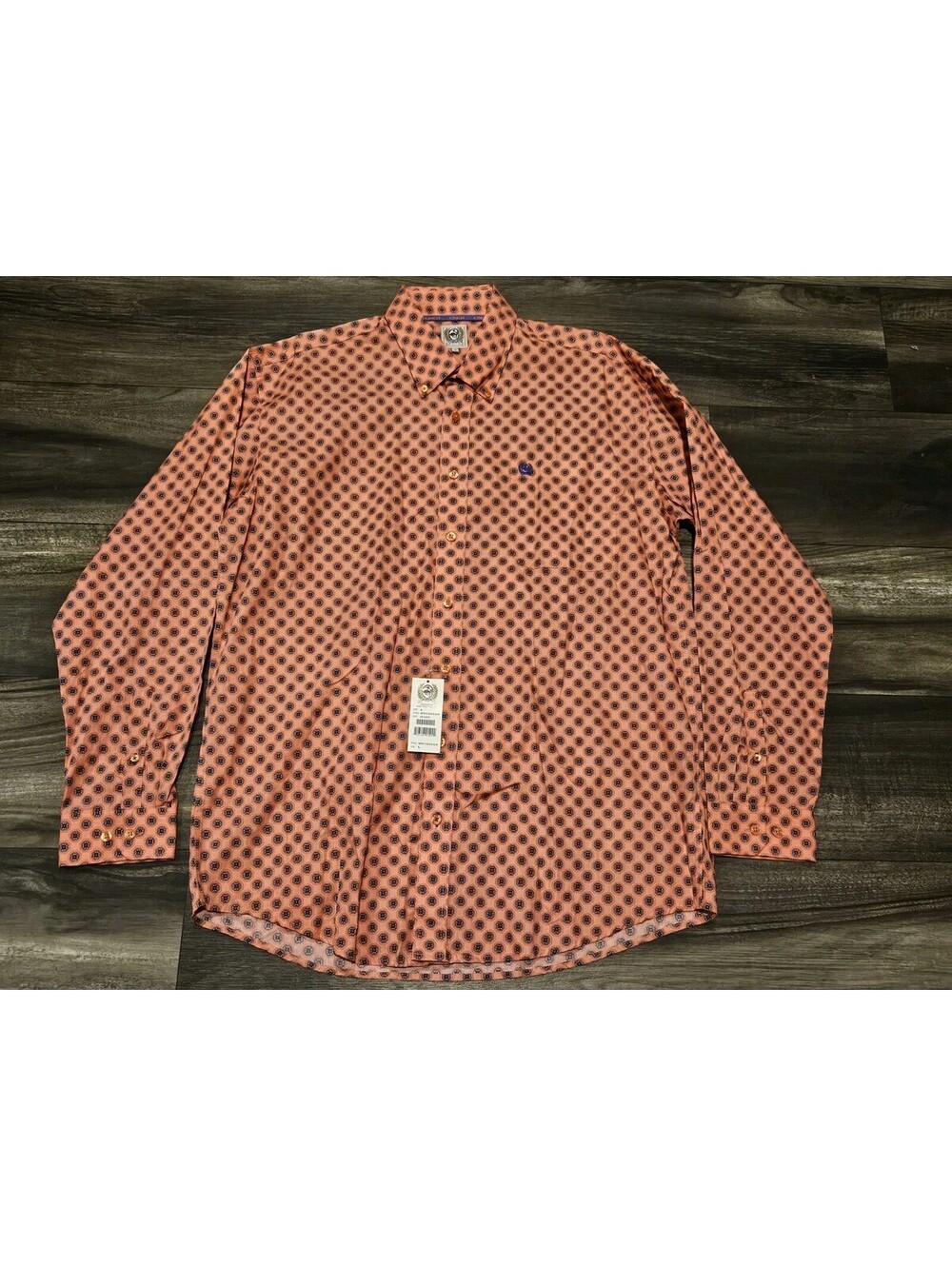 Cinch Men's Classic Fit Button Shirt Long Sleeve Pink White Geometric Print